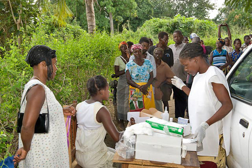 Villagers queuing for rapid HIV/AIDS testing&lt;p&gt; during an awareness campaign