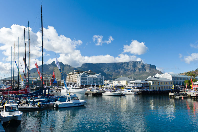 Table Mountain and Volvo Ocean Race boats, Cape Town, South Africa