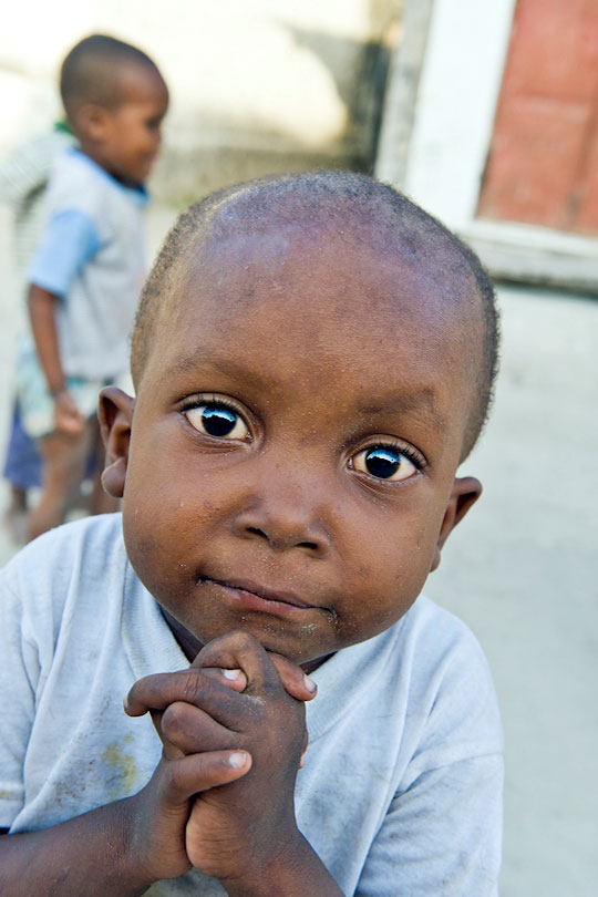 Curious boy looking at camera, Bwejuu village, Zanzibar, Tanzania